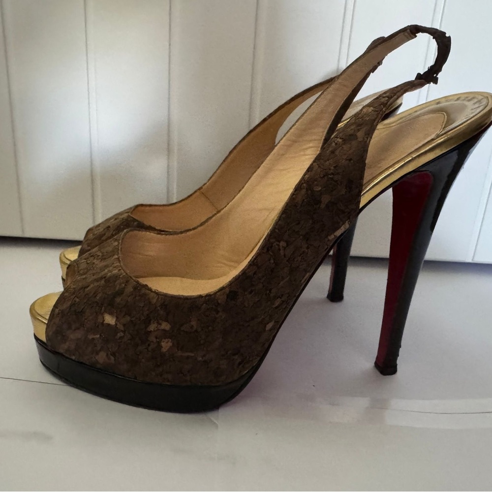 Christian Louboutin Cork Peep-Toe Slingback Heels
